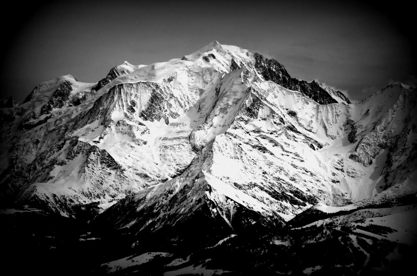 The Monte Rosa massif in the Pennine Alps, in black and white